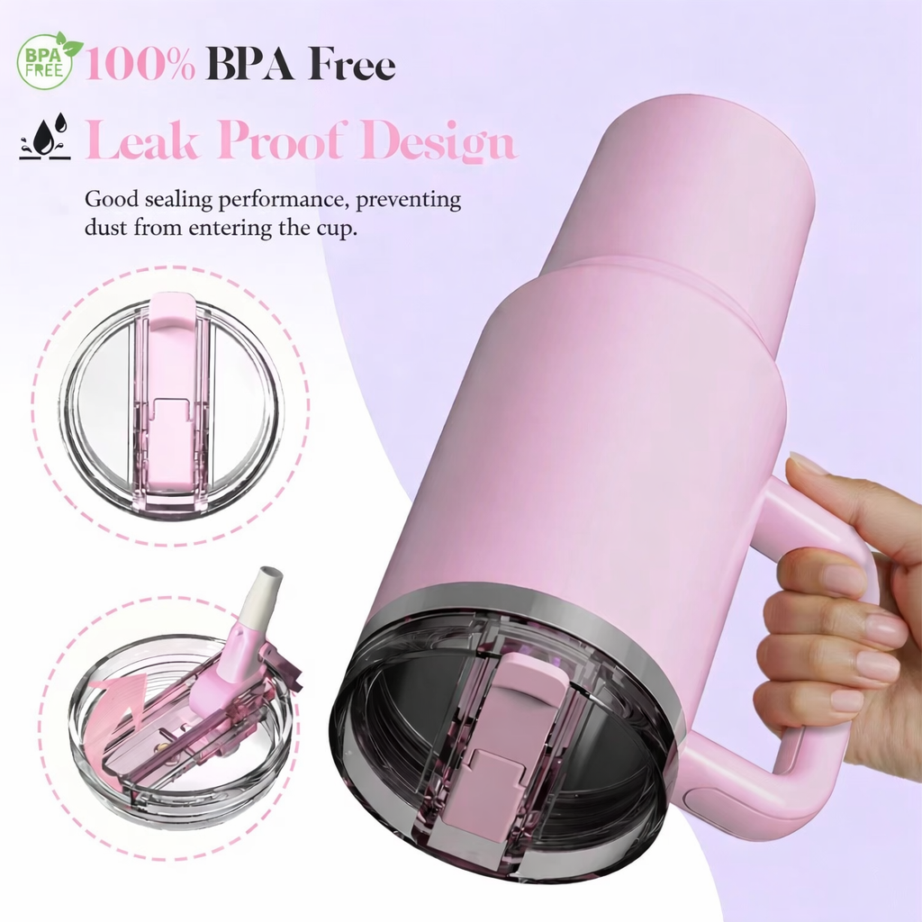 40oz Strawberry Cream Stainless Steel Tumbler W/ BPA Free Lid - Thermic